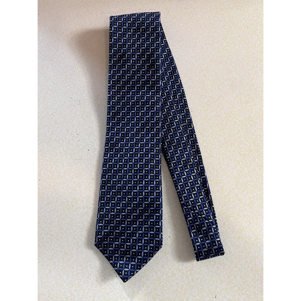 XMI Patrick James Men's Blue Geometric Silk Tie Handmade in USA Italian Fabric